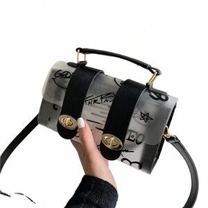 Graffiti Black and Gray Women's Crossbody Bag